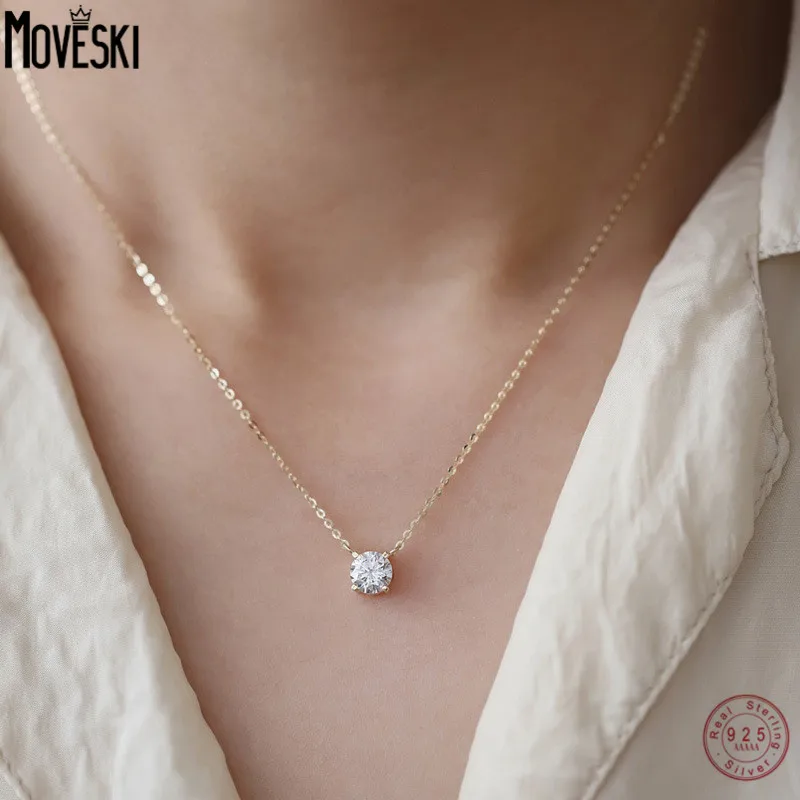 MOVESKI Real 925 Sterling Silver Four Prongs Single Shiny Zircon Necklace For Women Plating 14K Gold Fine Jewelry Drop Shipping
MOVESKI Real 925 Sterling Silver Four Prongs Single Shiny Zircon Necklace For Women Plating 14K Gold Fine Jewelry Drop Shipping