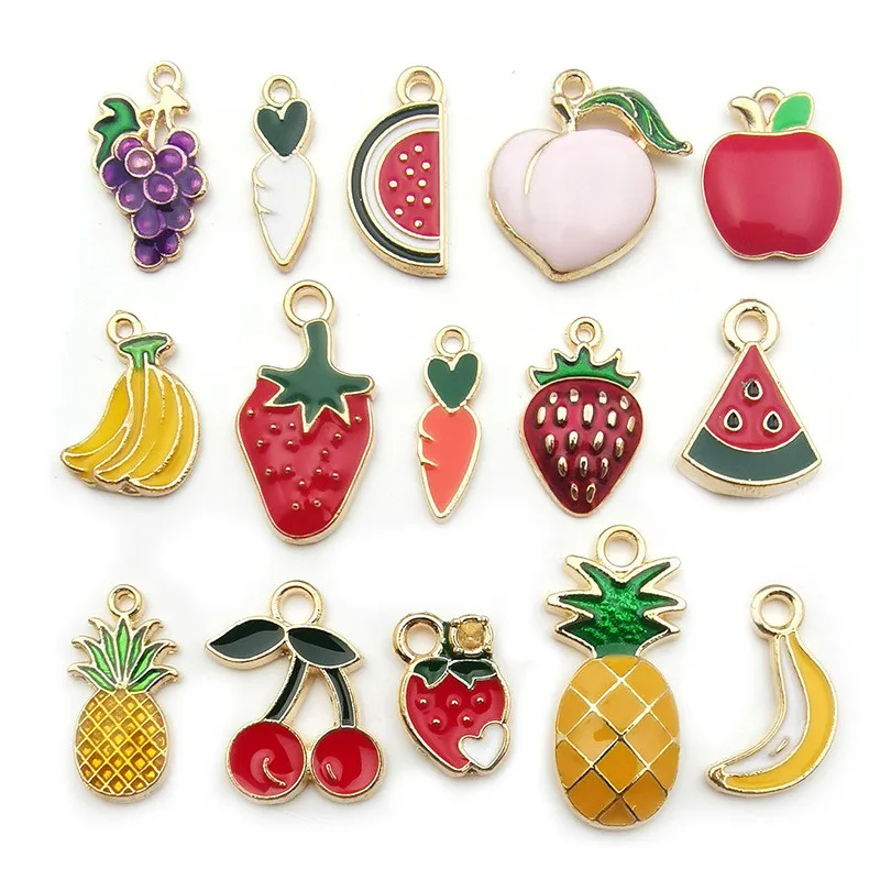 

30PCS Dripping Oil Alloy Pendants Colorful Fruit Mix Creative Charms For DIY Earrings Necklace Keychain Jewelry Making Findings