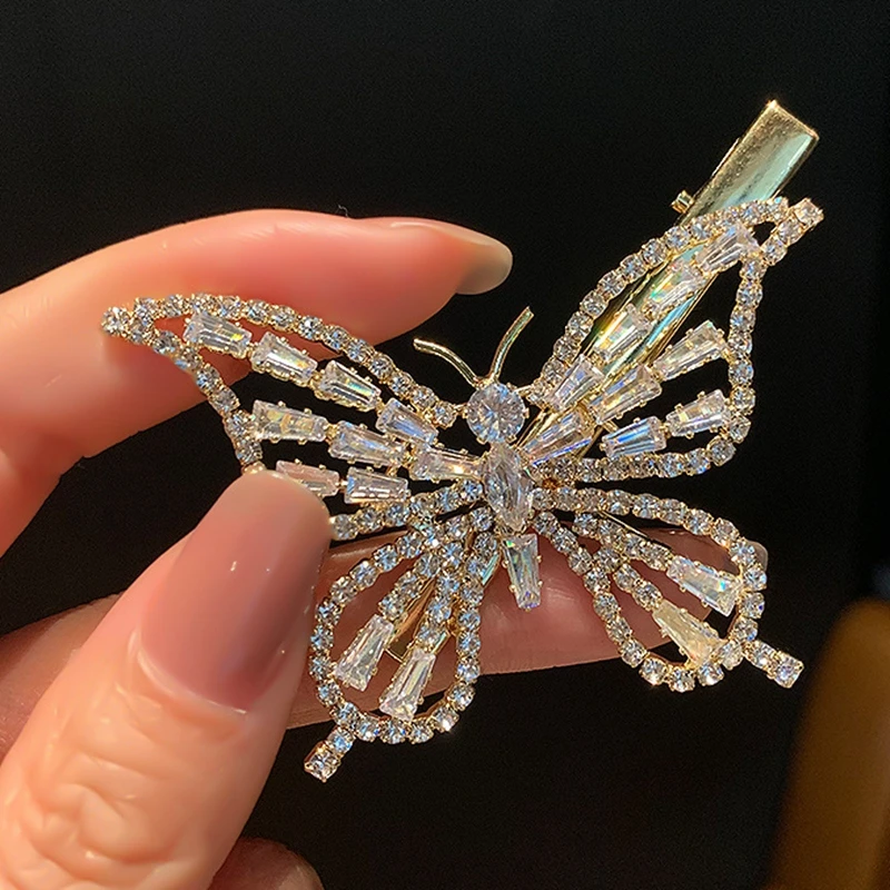 

MOGAKU Korean Fashion Butterfly Hairpins Crystal Rhinestone Insect Hair Pins for Women Girl Party Wedding Side Barrettes Trendy