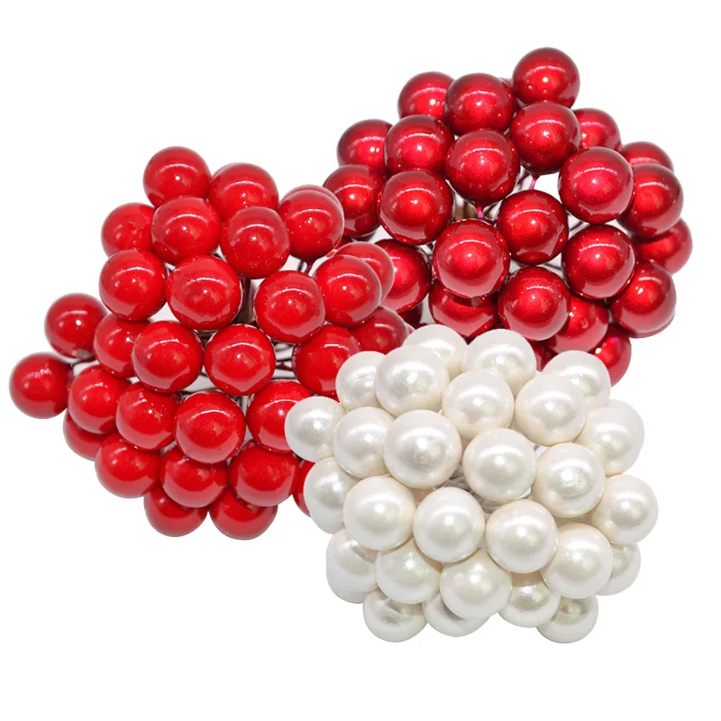 

100Pcs 12mm Mini Plastic Fake Small Berries Artificial Flower Fruit Stamens Cherry Pearl Wedding DIY Gift Box Decorated Wreaths