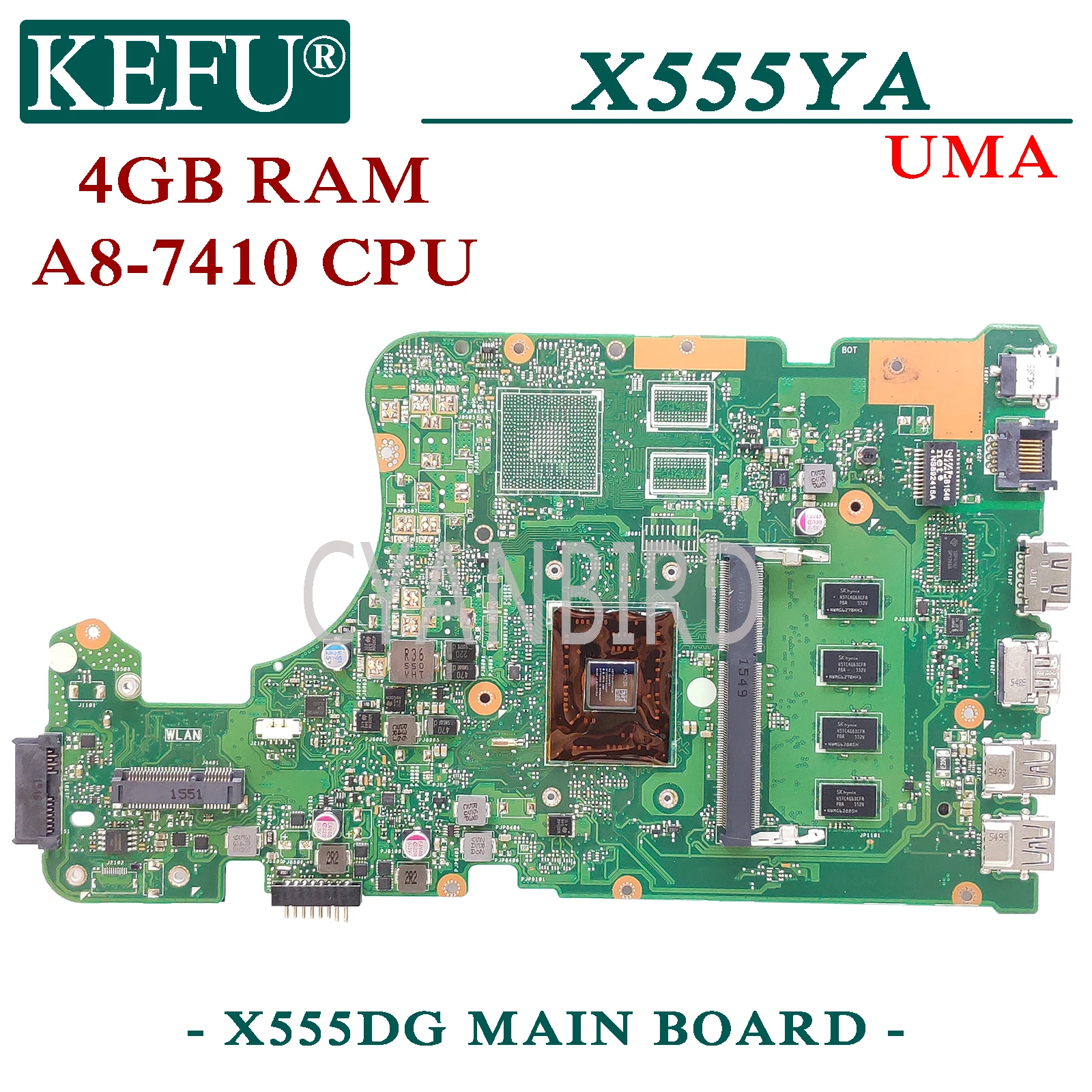 KEFU X555DG original mainboard for ASUS X555YA X555YI X555Y X555DA X555D with 4GB-RAM A8-7410 CPU Laptop motherboard
KEFU X555DG original mainboard for ASUS X555YA X555YI X555Y X555DA X555D with 4GB-RAM A8-7410 CPU Laptop motherboard