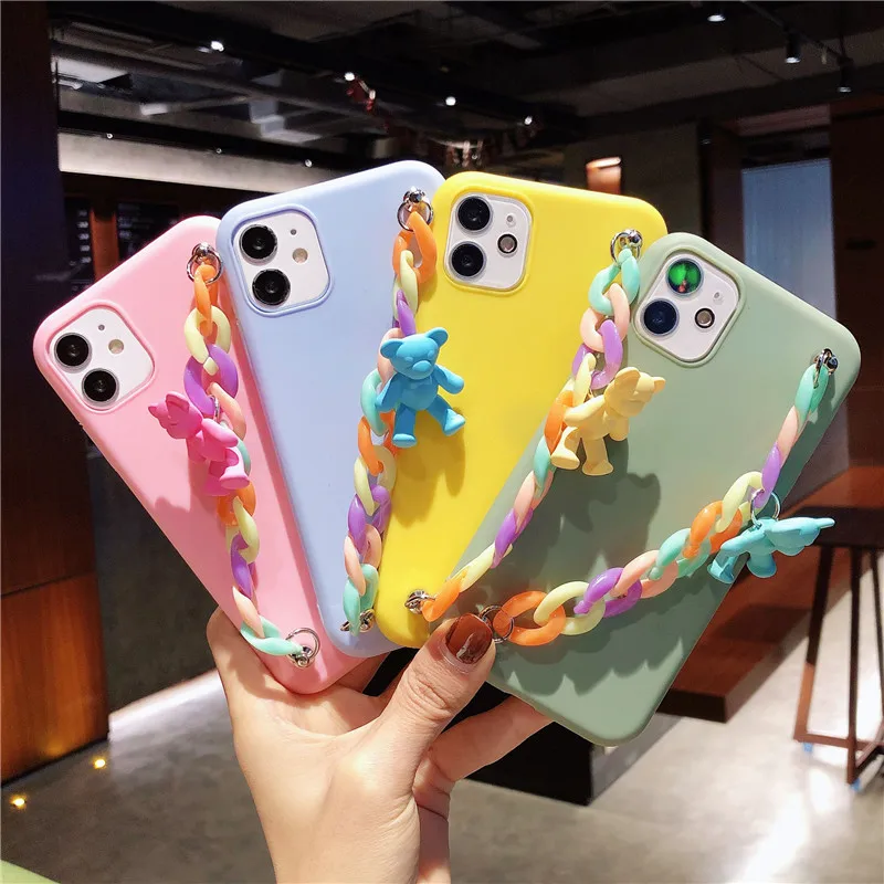 

For Samsung Galaxy A11 A01 A21 A31 A41 A51 A71 M51 M21 A32 A12 A42 M51 A21S TPU Cover Rainbow Bracelet Bear Silicon Phone Case