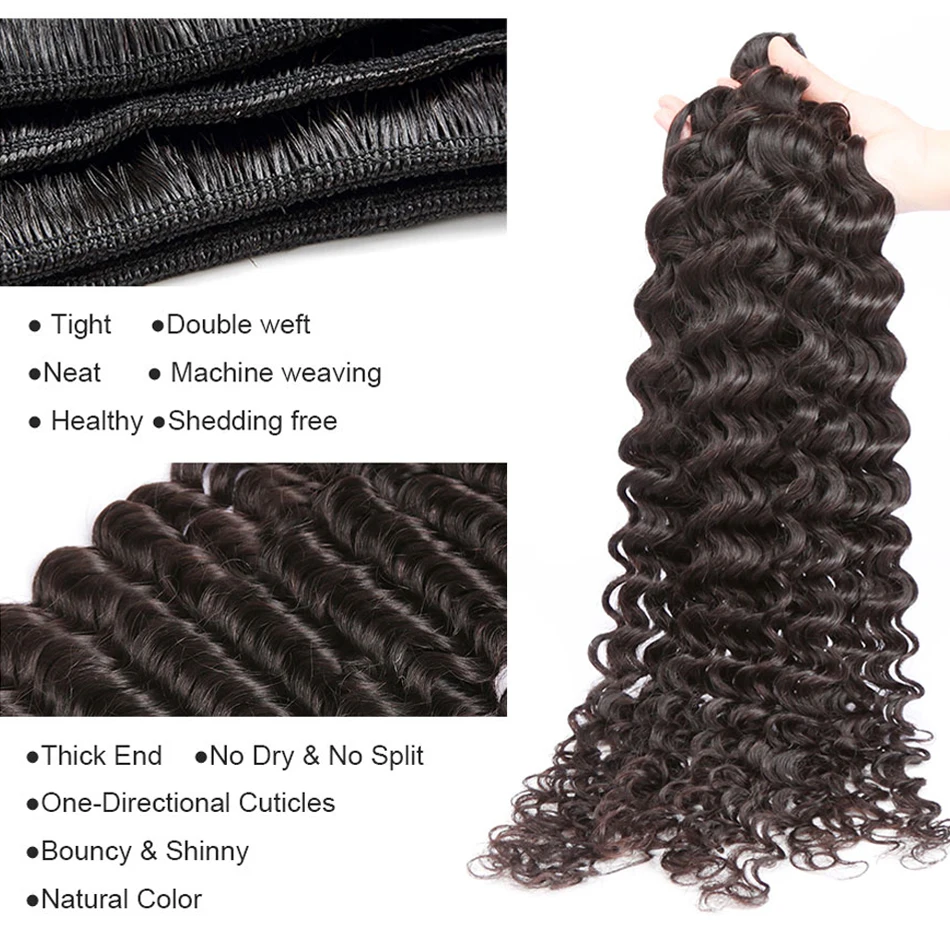 

Water Wave Raw Brazilian Hair Bundles 1/3/4 Deep Curly Weave Bundle Deals For Women Natural Color Remy Human Hair Extensions