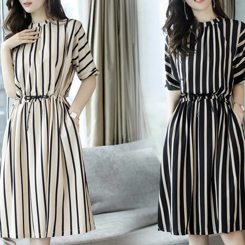 Plus Size Fashion Office Lady Pocket Striped Dress 2021 Korean Summer Waist Loose Mid-length Dresses Elegant Women's Clothing
Plus Size Fashion Office Lady Pocket Striped Dress 2021 Korean Summer Waist Loose Mid-length Dresses Elegant Women's Clothing