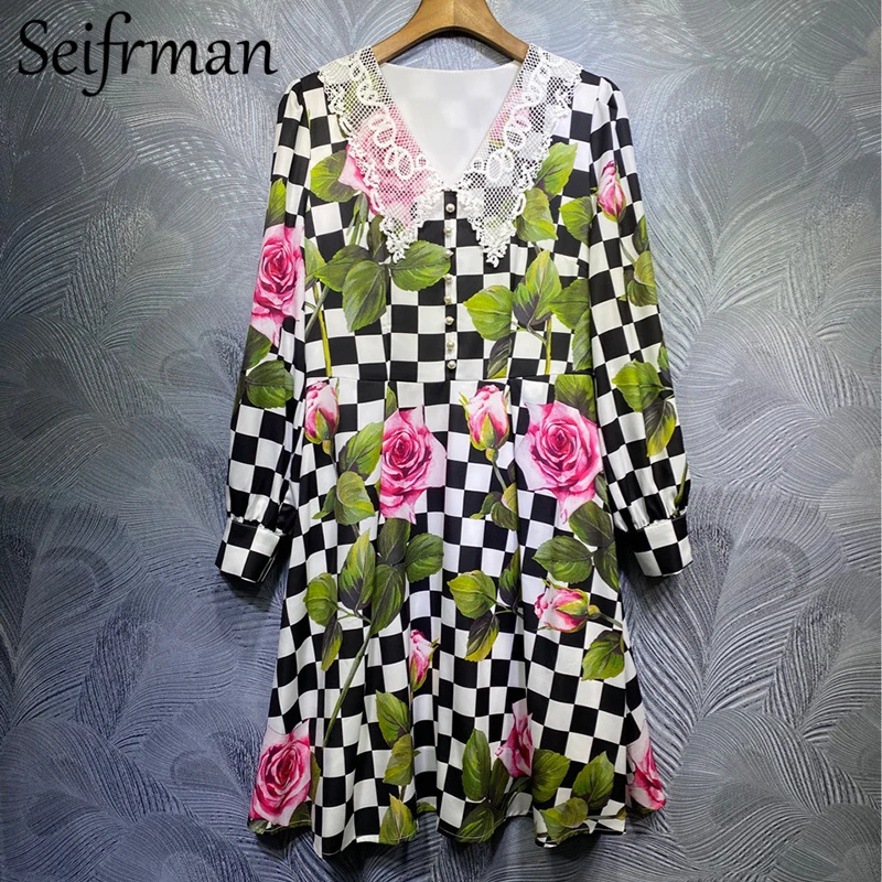 Seifrmann New 2021 Women Summer Fashion Runway Party ALine Dress Lace Lantern Sleeve Plaid Rose Floral Print Ladies Midi Dresses
Seifrmann New 2021 Women Summer Fashion Runway Party ALine Dress Lace Lantern Sleeve Plaid Rose Floral Print Ladies Midi Dresses