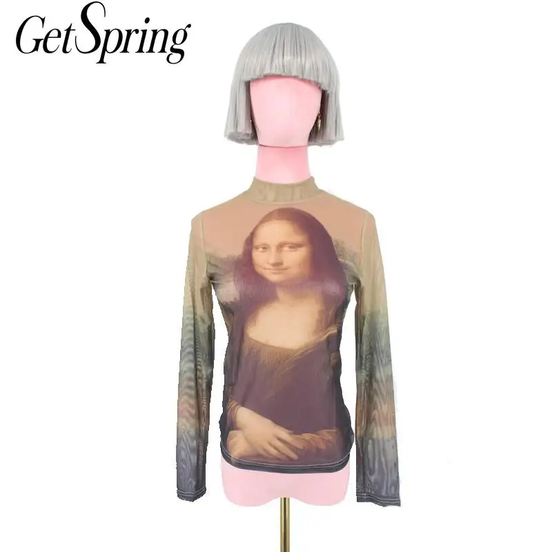 Getspring женская футболка Сетчатая с длинным рукавом модные женские комплекты