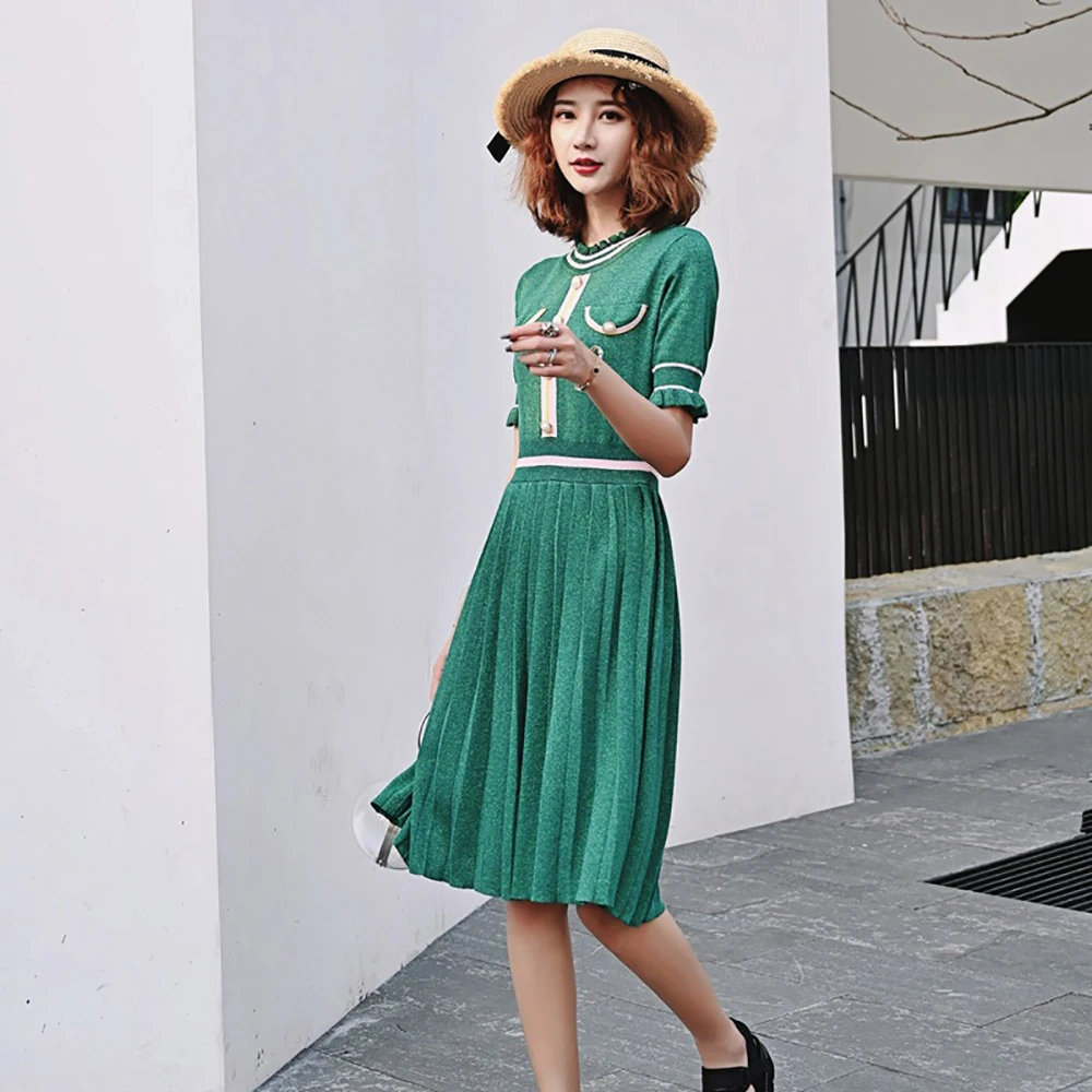 Summer Short Sleeve Dress Patchwork Pearl Buttons Pleated Ruffles A-Line Midi Dresses Knee Length Summer Clothes For Women
Summer Short Sleeve Dress Patchwork Pearl Buttons Pleated Ruffles A-Line Midi Dresses Knee Length Summer Clothes For Women