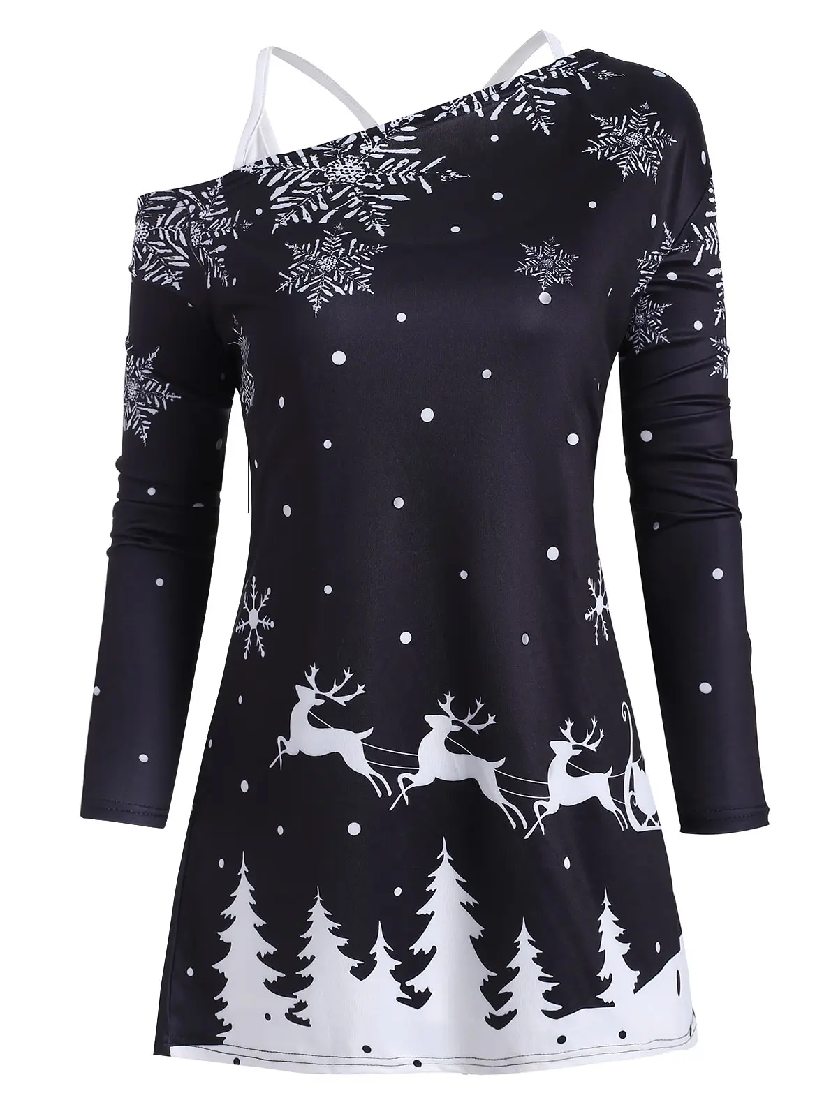 Long Sleeve Cold Shoulder Snowflake Dots Christmas Top With Cami Top T-shirts 3D Print Christmas T-Shirts
Long Sleeve Cold Shoulder Snowflake Dots Christmas Top With Cami Top T-shirts 3D Print Christmas T-Shirts