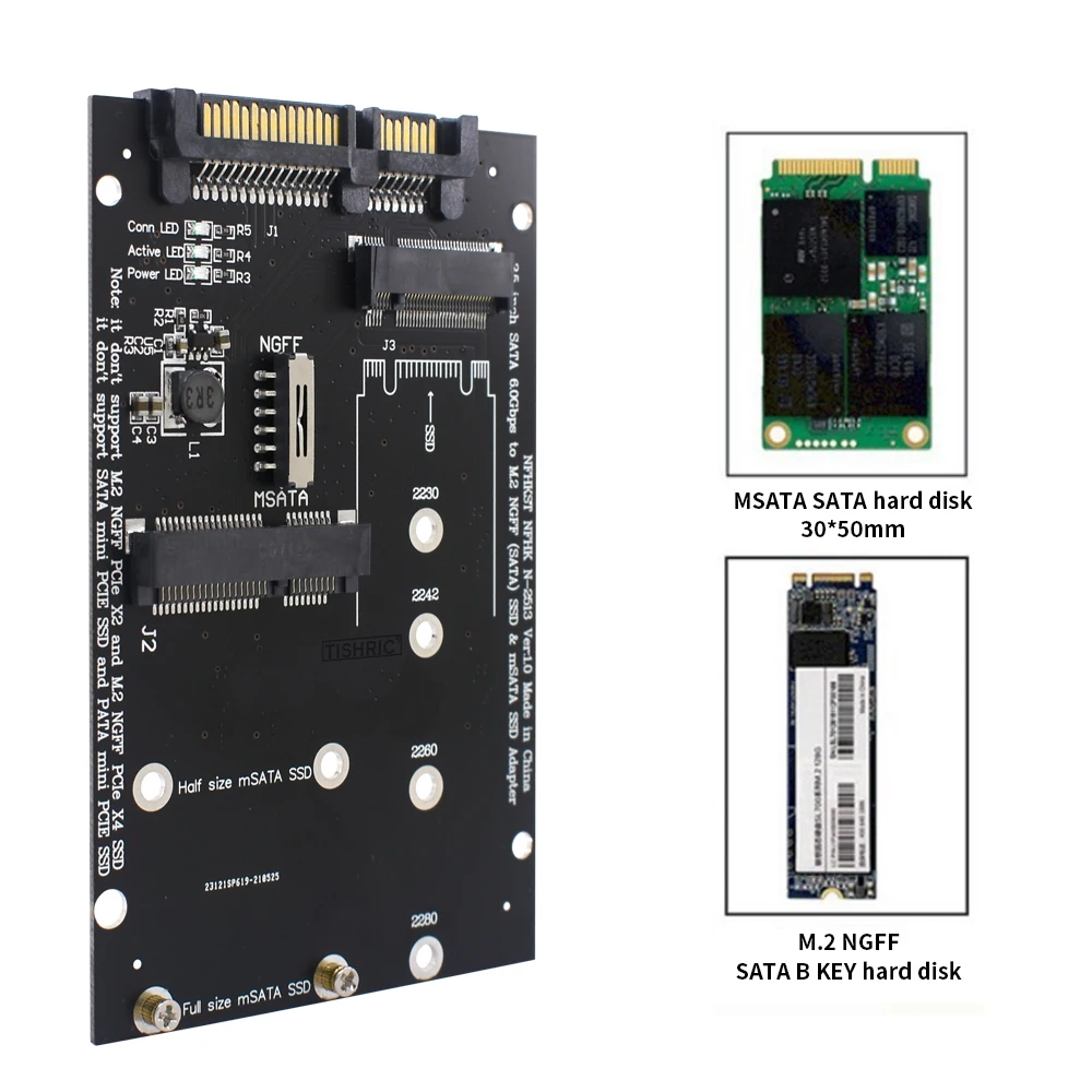 Конвертер TISHRIC M2 на SATA адаптер Sata NGFF SSD 2 5 дюйма 6 0 Гбит/с MSATA-SATA конвертер для ПК |