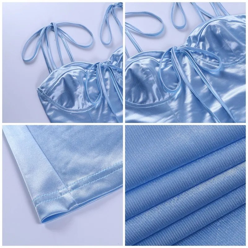 Satin Bandage A-Line Sundress For Women 2021 Summer Sleeveless Off Shoulder Mini Dresses Sexy Elegant Party Vestidos 
Satin Bandage A-Line Sundress For Women 2021 Summer Sleeveless Off Shoulder Mini Dresses Sexy Elegant Party Vestidos
