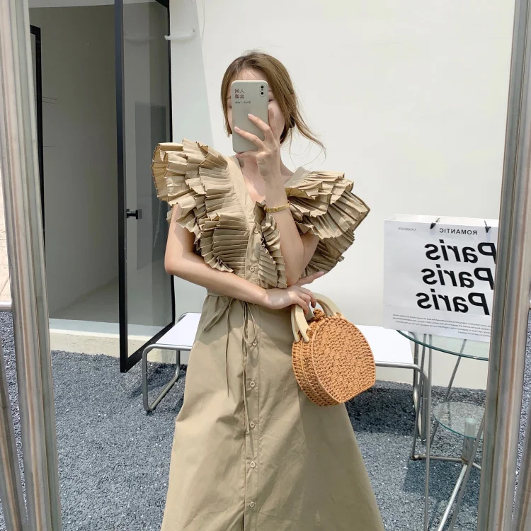 Women's Elegant Layered Ruflle Sleeve V Neck Long Dress 2021 Summer Chic Streetwear Solid Color Dress Ladies A Line Vestidos
Women's Elegant Layered Ruflle Sleeve V Neck Long Dress 2021 Summer Chic Streetwear Solid Color Dress Ladies A Line Vestidos