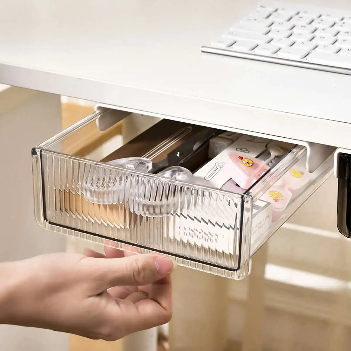 

Самоклеящийся ящик для хранения под столом, офисный держатель для ручек, скрытая сортировочная коробка, органайзер для хранения кухонных ножей, Вилок