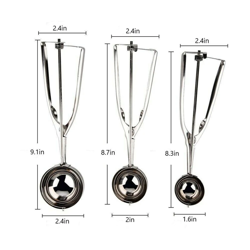 3 Sizes Stainless Steel Ice Cream Scoop Spoon Cookie Spring Handle Masher Silver
3 Sizes Stainless Steel Ice Cream Scoop Spoon Cookie Spring Handle Masher Silver