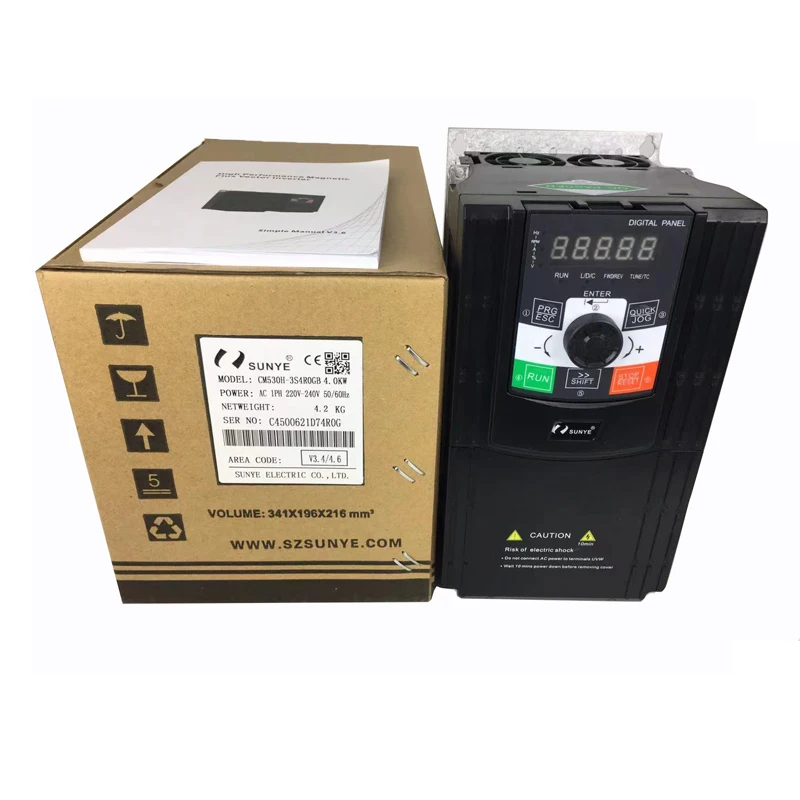 VFD 4.0KW inverter CNC spindle motor speed controller 220V single phase input CM530H-3S4R0GB converter 50Hz/60Hz
VFD 4.0KW inverter CNC spindle motor speed controller 220V single phase input CM530H-3S4R0GB converter 50Hz/60Hz