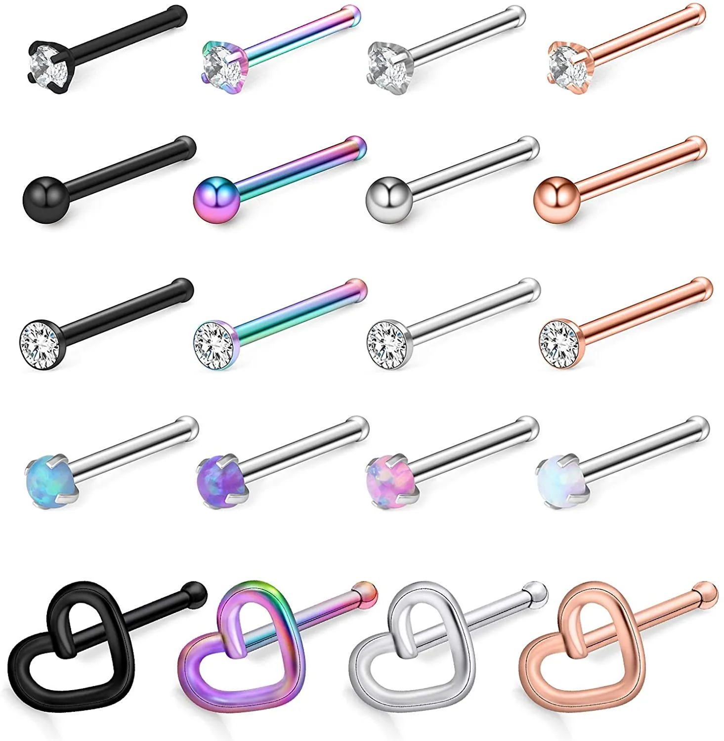 20G Surgical Steel Heart Flat Ball Opal Clear CZ Nose Stud Rings Bone L-Shaped Screw Piercing Jewelry 4-20PCS
20G Surgical Steel Heart Flat Ball Opal Clear CZ Nose Stud Rings Bone L-Shaped Screw Piercing Jewelry 4-20PCS