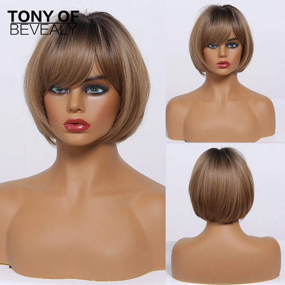 Short Straight Ombre Brown Blonde Synthetic Wigs With Bangs for Women bobo Hairstyle Cosplay Heat Resistant Natural Hair Wigs
Short Straight Ombre Brown Blonde Synthetic Wigs With Bangs for Women bobo Hairstyle Cosplay Heat Resistant Natural Hair Wigs
