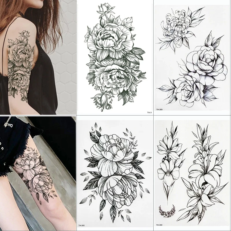 

Временные татуировки с пикантными цветами для женщин, боди-арт, татуировки на руку и ноги, наклейки, реалистичные искусственные черные розы,...