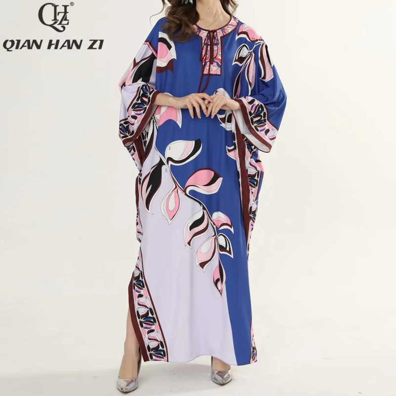 Qian Han Zi Spring,summer,designer fashion long dress Women Batwing Sleeve Retro Leaf Print Retro Loose maxi dress 
Qian Han Zi Spring,summer,designer fashion long dress Women Batwing Sleeve Retro Leaf Print Retro Loose maxi dress