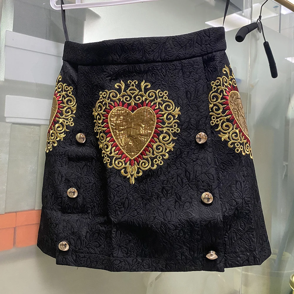 Фото Женская винтажная трапециевидная юбка дизайнерская двубортная мини-юбка с