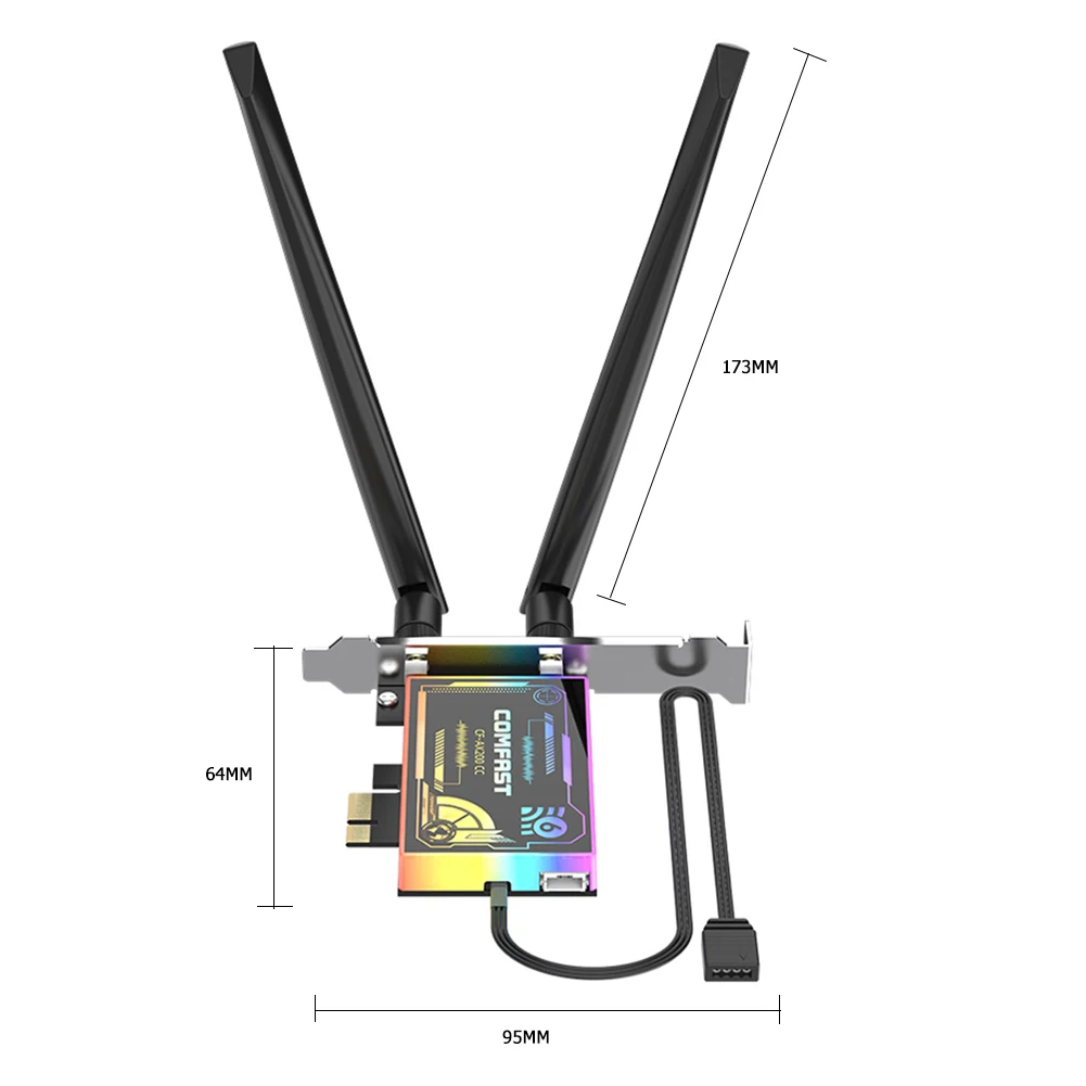 COMFAST CF-AX200 CC Dual Band PCI-E Gaming Network Card 2.4+5.8GHz 2x 5dBi Antennas 3000Mbps WiFi 5.1 Adapter Receiver Module
COMFAST CF-AX200 CC Dual Band PCI-E Gaming Network Card 2.4+5.8GHz 2x 5dBi Antennas 3000Mbps WiFi 5.1 Adapter Receiver Module