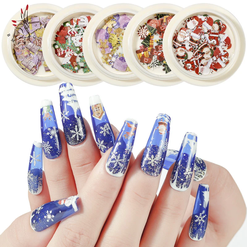 

3D Nail Art Sticker Winter Christmas NEW Water Slider Decal Wood Pulp Flakes DIY Manicure Accessory Transfer Foil Xmas Gift 2021