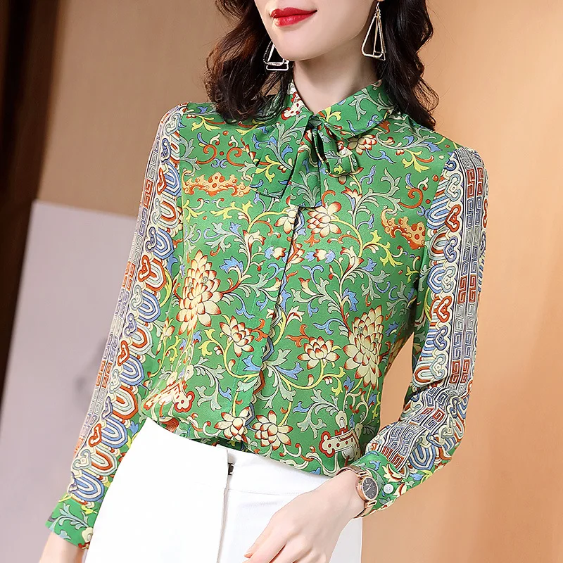 Silk Blouse Women's Clothing 2020 New Vintage Printed Turn Down Collar Bow Long Sleeved Spring And Summer Women Tops S-XL
Silk Blouse Women's Clothing 2020 New Vintage Printed Turn Down Collar Bow Long Sleeved Spring And Summer Women Tops S-XL