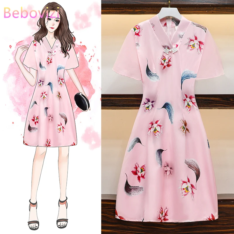 Summer M-4XL Plus Size Pink Vintage Chinese Traditional Qipao Casual Party Women Midi Dress Cheongsam Dresses
Summer M-4XL Plus Size Pink Vintage Chinese Traditional Qipao Casual Party Women Midi Dress Cheongsam Dresses