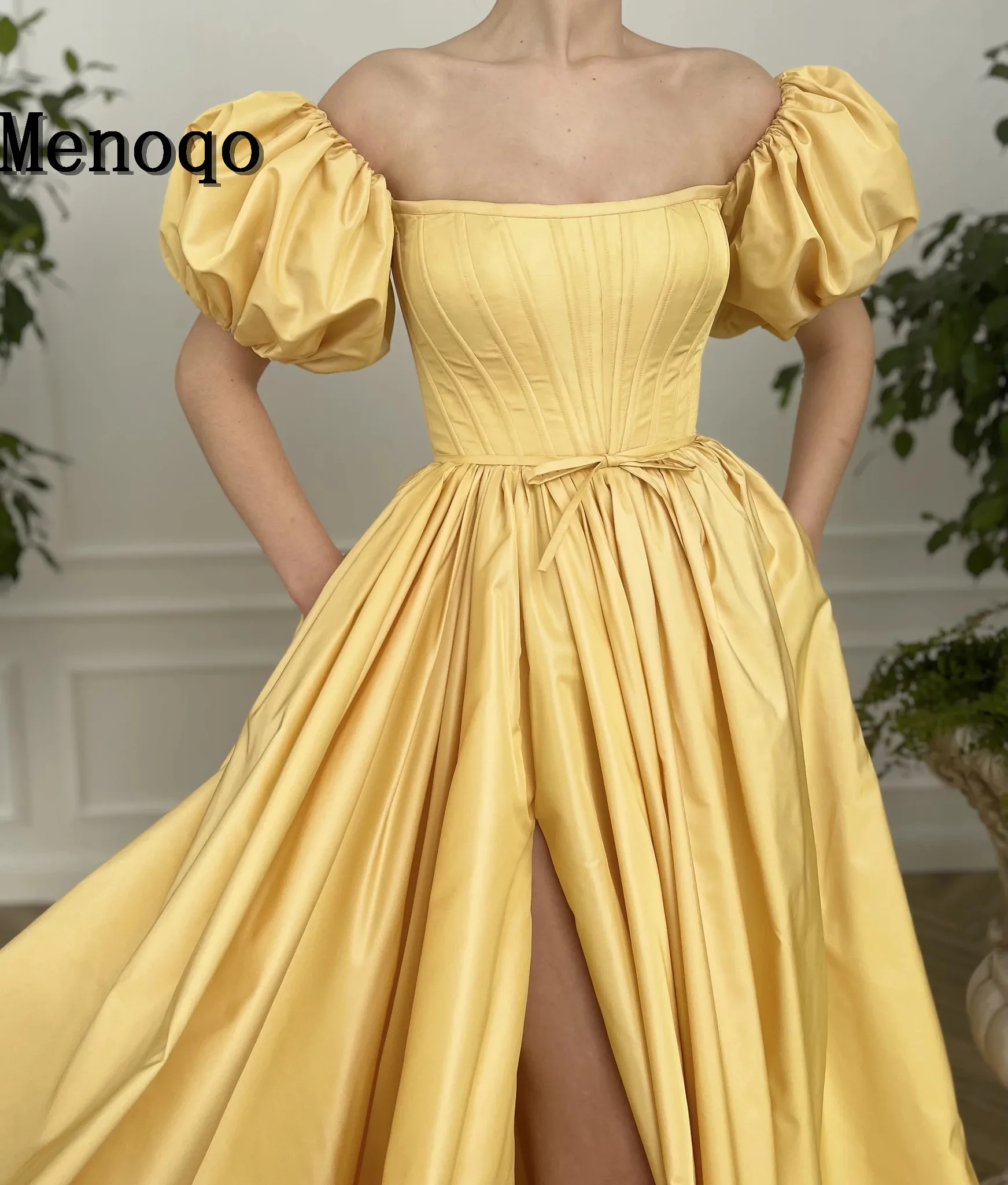 Yellow Taffeta Corst Back Prom Dress NEW Puffy Short Sleeves Boning Evening Gowns High Slit Bow Women Party Dresses 2021
Yellow Taffeta Corst Back Prom Dress NEW Puffy Short Sleeves Boning Evening Gowns High Slit Bow Women Party Dresses 2021