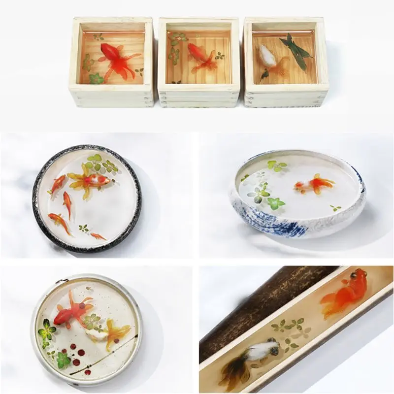 5 шт. 3d-наклейка с листьями и прозрачной травой для смолы картина Золотая рыбка
