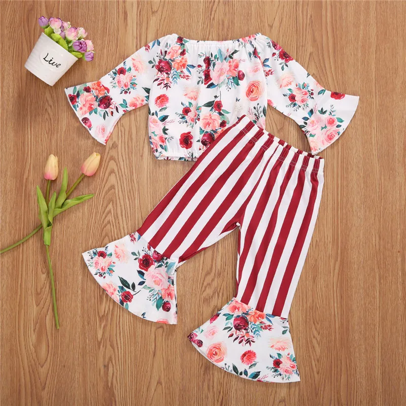 1-6Y Baby Girls Clothes Sets Autumn Children Girls Striped Flower Sets Off Shoulder Long Flare Sleeve T Shirts Tops Flare Pants
1-6Y Baby Girls Clothes Sets Autumn Children Girls Striped Flower Sets Off Shoulder Long Flare Sleeve T Shirts Tops Flare Pants