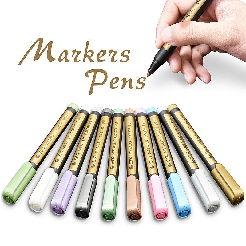 10pcs metal color marker pen water-based paint pen DIY album hand account pen For Drawing Students Supplies Marker Craftwork Pen 
10pcs metal color marker pen water-based paint pen DIY album hand account pen For Drawing Students Supplies Marker Craftwork Pen