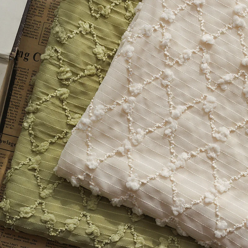 Chiffon diamond lattice wave embroidered fabric hairy ball hook embroidered striped fabric DIY ladies dress shirt
Chiffon diamond lattice wave embroidered fabric hairy ball hook embroidered striped fabric DIY ladies dress shirt