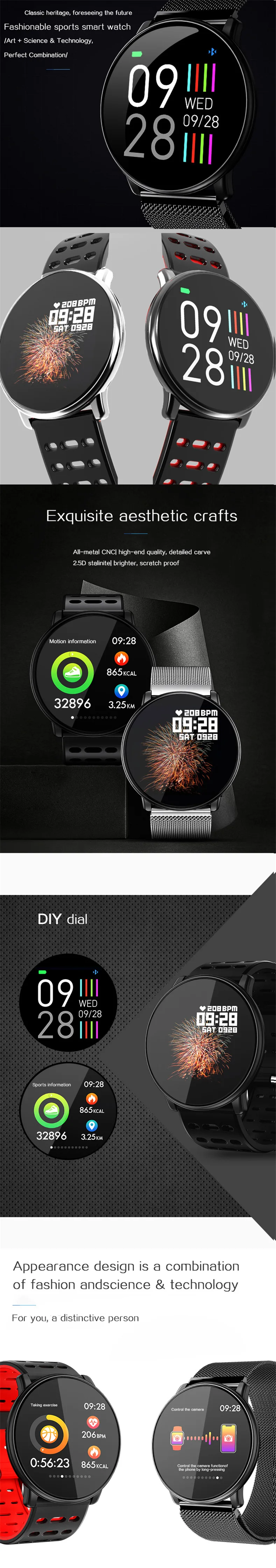 Смарт-часы водонепроницаемые умные часы 1 3 дюйма HD 2.5D экран металлический