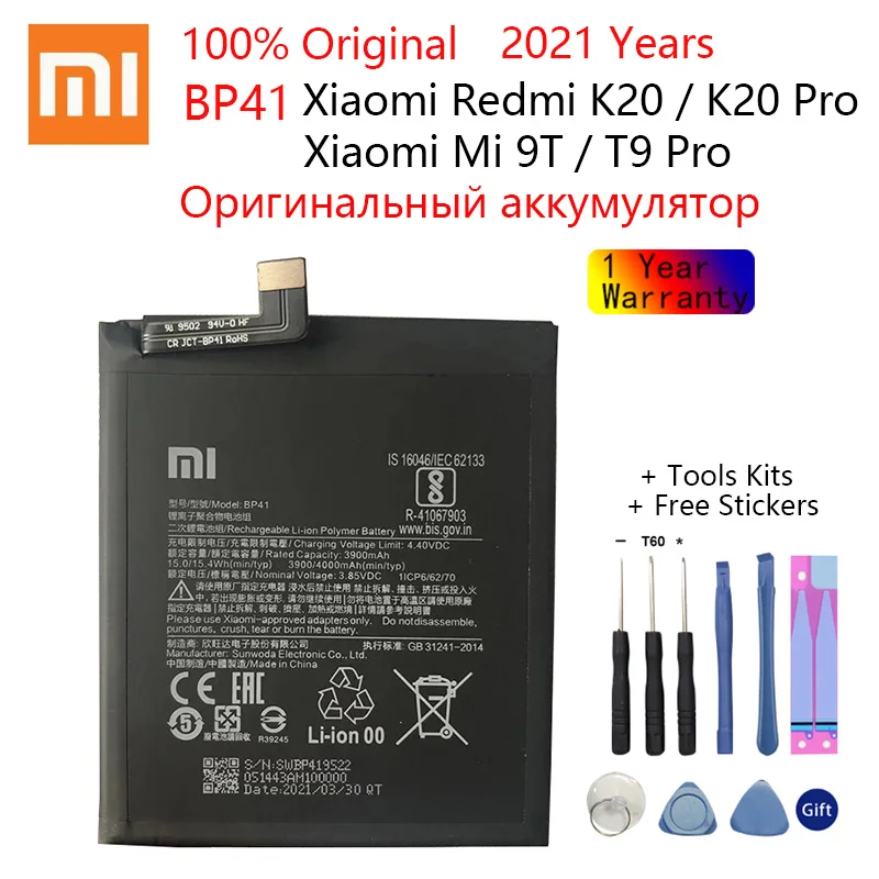 

BP41 100% Original XIAO MI Phone Battery for Xiaomi Redmi K20 / Mi 9T Replacement Batteries Xiomi MI9T bateria 4000mAh