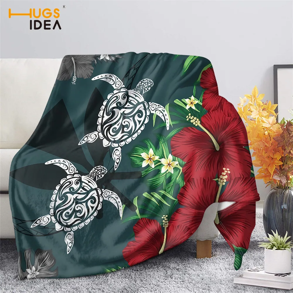 

HUGSIDEA Couch Blanket for Home Bedroom Living Room Hawaii Sea Turtle Hibiscus Office Knee Nap Sherpa Blankets Thin Quilt Travel