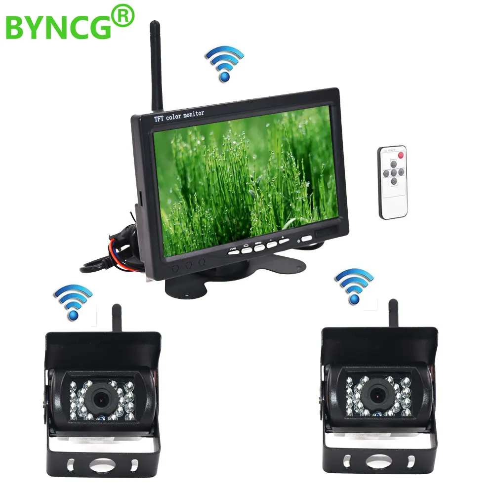 Wireless 4 Backup Cameras IR Night Vision Waterproof with 7" Rear View Monitor for RV Truck Bus Parking Assistance System
Wireless 4 Backup Cameras IR Night Vision Waterproof with 7" Rear View Monitor for RV Truck Bus Parking Assistance System