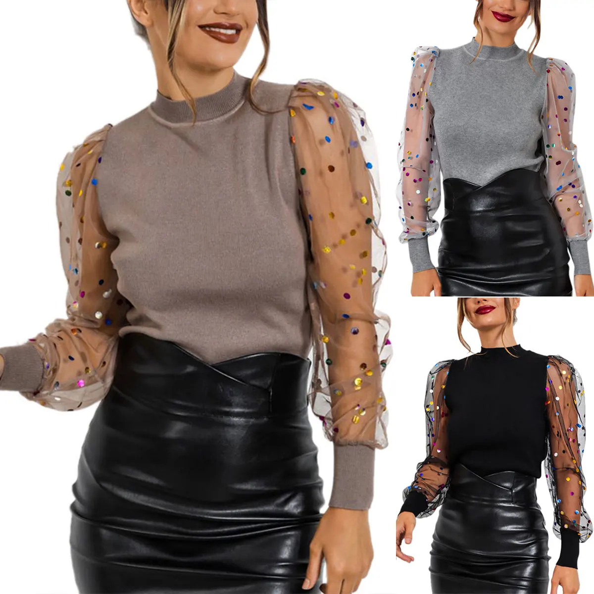 Spring Chiffon T-Shirt Tulle Sleeves Sexy Elegant Party Women's Clothing Tops And Suits Coat Colorful Round Light Film Brown
Spring Chiffon T-Shirt Tulle Sleeves Sexy Elegant Party Women's Clothing Tops And Suits Coat Colorful Round Light Film Brown
