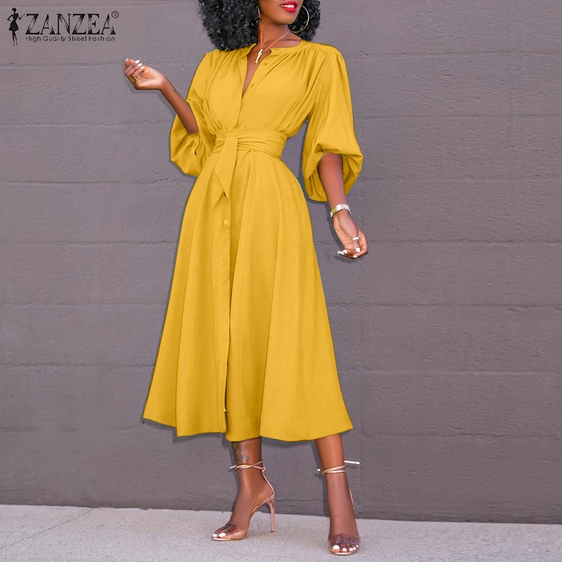 Women's Elegant Shirt Dress 2021 Spring Autumn Evening Dresses ZANZEA Casual Solid Puff Sleeve Belted Vestidos Oversized Robe 7
Women's Elegant Shirt Dress 2021 Spring Autumn Evening Dresses ZANZEA Casual Solid Puff Sleeve Belted Vestidos Oversized Robe 7