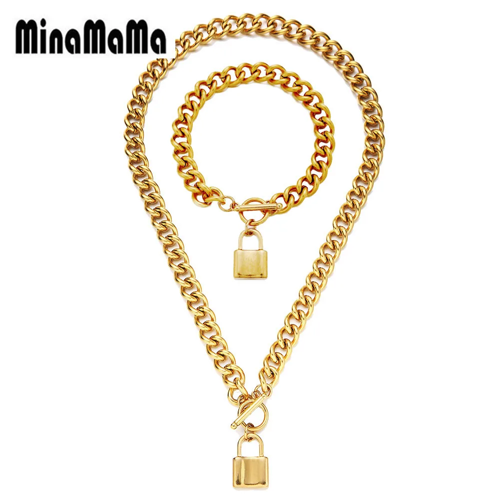 Stainless Steel Lock Design Hip Hop Jewelry Sets For Women Men Padlock Choker Chunky Chain Necklaces Bracelets Sets Gifts
Stainless Steel Lock Design Hip Hop Jewelry Sets For Women Men Padlock Choker Chunky Chain Necklaces Bracelets Sets Gifts