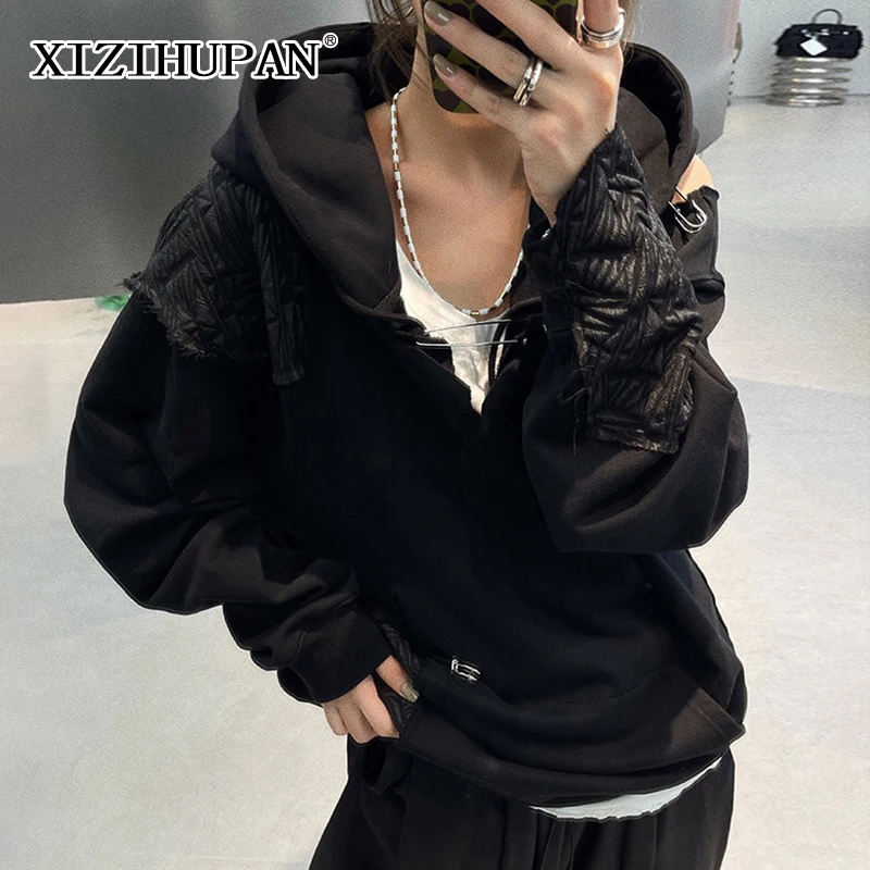 XIZIHUPAN Black Cut Out Sweatshirt For Women Hooded Long Sleeve Patchwork Chain Irregular Loose Women's Sweatshirts 2021 Stylish
XIZIHUPAN Black Cut Out Sweatshirt For Women Hooded Long Sleeve Patchwork Chain Irregular Loose Women's Sweatshirts 2021 Stylish