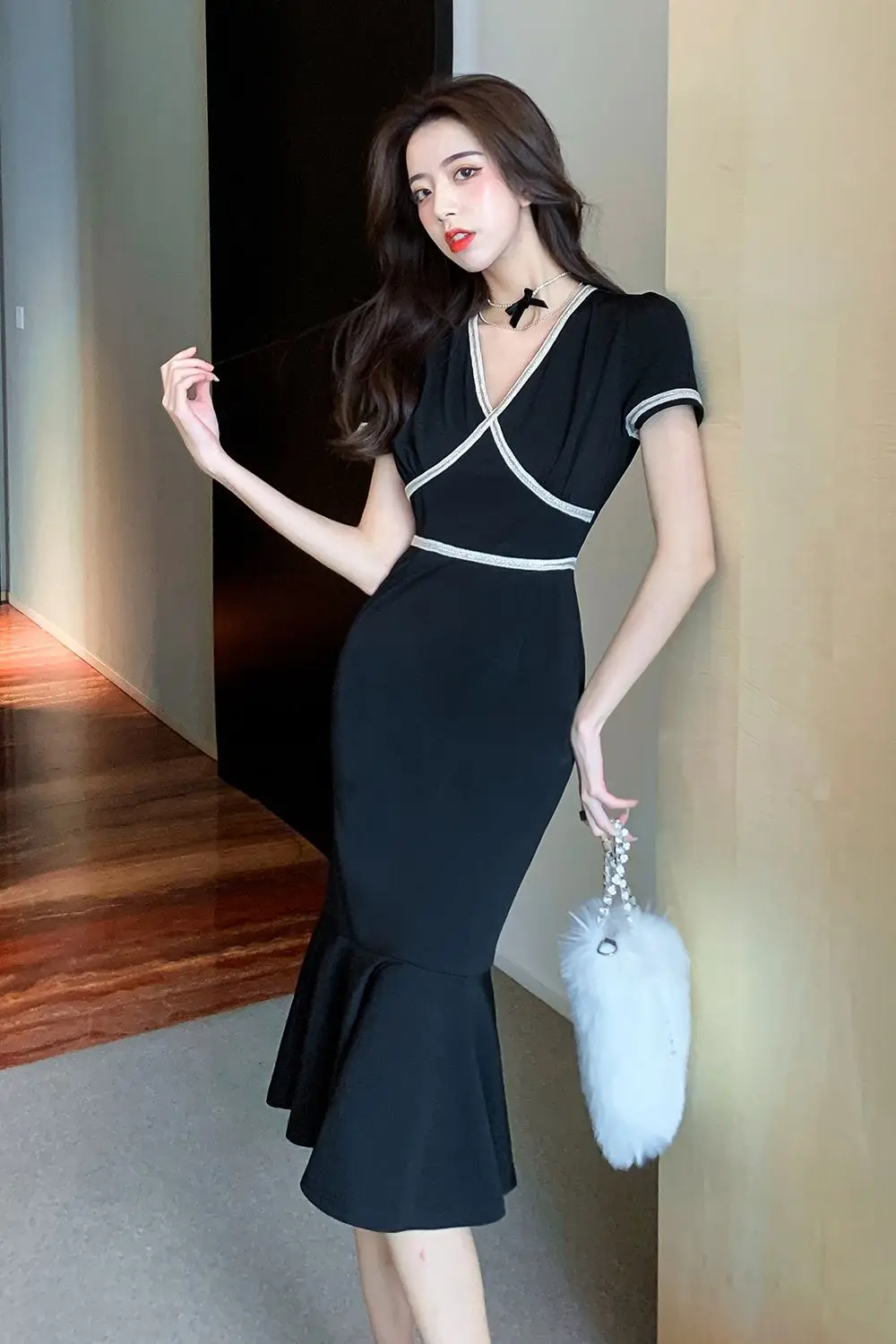 COIGARSAM Sexy Short Sleeve Women dress New V-Neck Dresses Black 3216
COIGARSAM Sexy Short Sleeve Women dress New V-Neck Dresses Black 3216