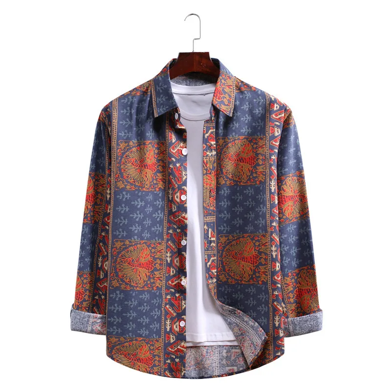 Casual Printed Shirts Men Loose Turn-down Collar Button Up Shirts Long Sleeve Korean Vintage Harajuku Fashion Outwear Male Tops
Casual Printed Shirts Men Loose Turn-down Collar Button Up Shirts Long Sleeve Korean Vintage Harajuku Fashion Outwear Male Tops