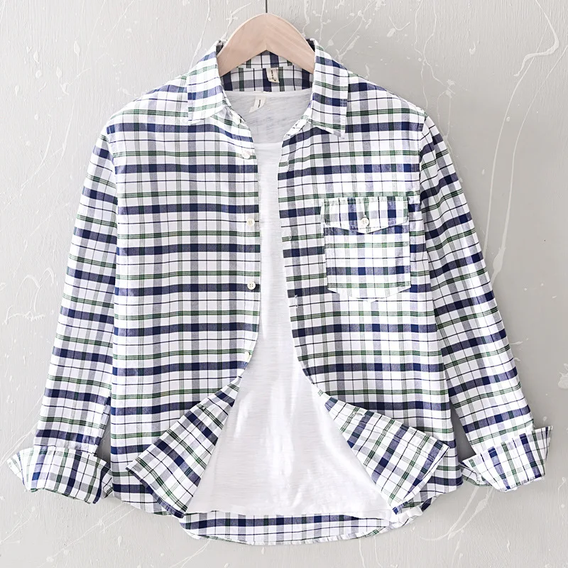 men's long 2021 sleeve plaid shirts with pocket blue green pure cotton casual shirt men youth summer shirt male
men's long 2021 sleeve plaid shirts with pocket blue green pure cotton casual shirt men youth summer shirt male
