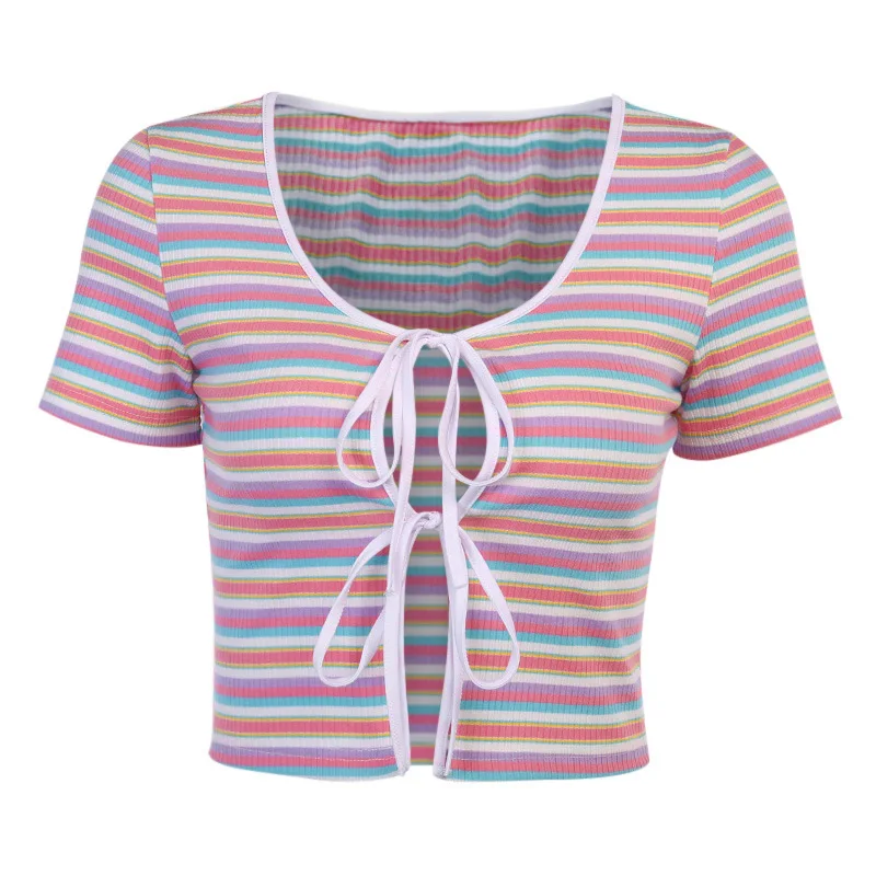 Europe and the United States 2020 Summer New Short-Sleeved Top Multi-Color Stripe Lace Cardigan Women
Europe and the United States 2020 Summer New Short-Sleeved Top Multi-Color Stripe Lace Cardigan Women