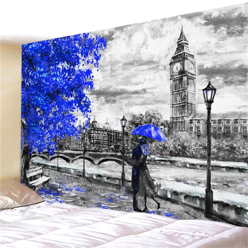 London grey wall hanging Big Ben with yellow couple tree umbrella art living room house tapestry big cloth bohemian landscape
London grey wall hanging Big Ben with yellow couple tree umbrella art living room house tapestry big cloth bohemian landscape