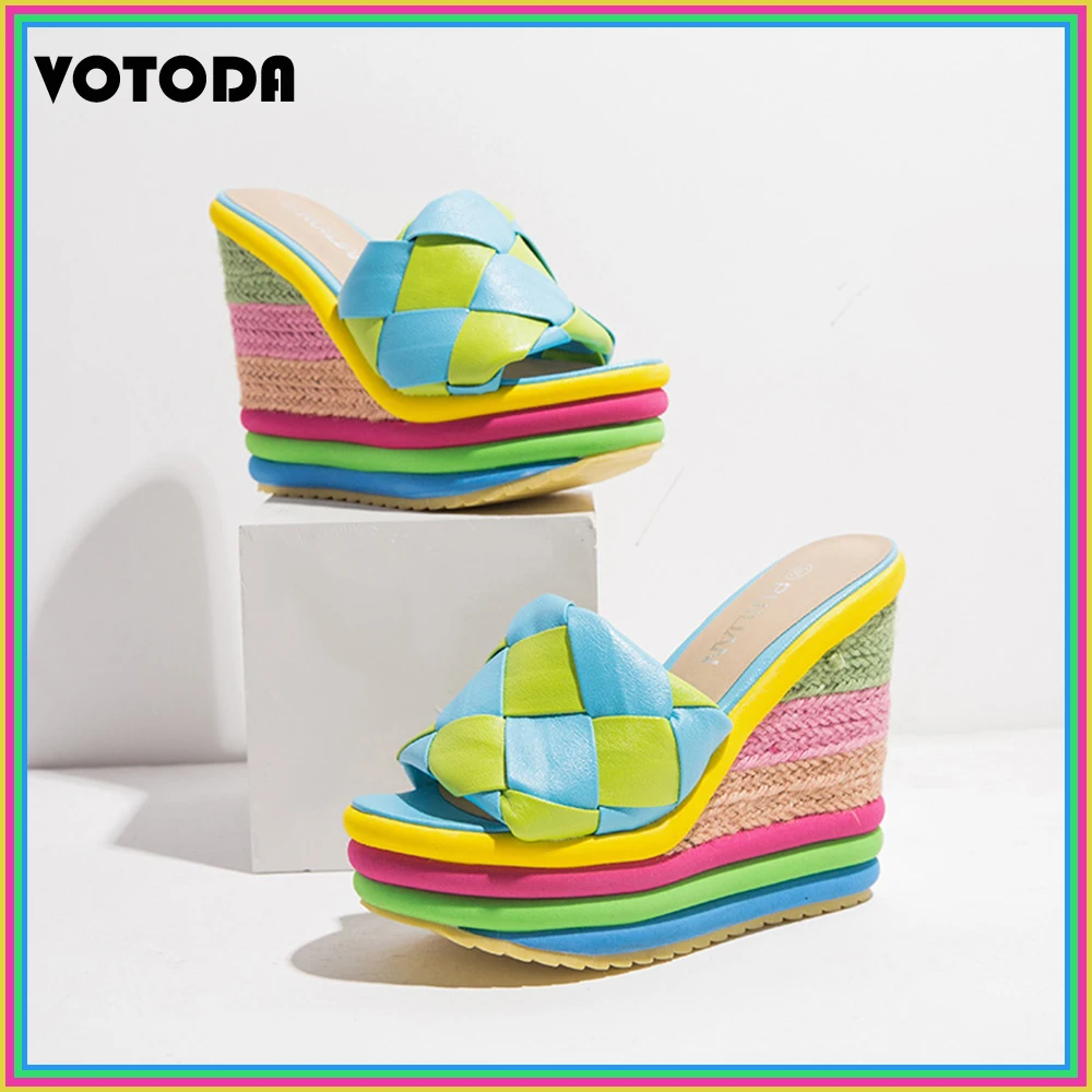 13cm Super High Heel Sandals For Women Rainbow Mixed Color Straw Wedge Slippers New Summer High Heels Girl Peep Toe Slides Shoes
13cm Super High Heel Sandals For Women Rainbow Mixed Color Straw Wedge Slippers New Summer High Heels Girl Peep Toe Slides Shoes
