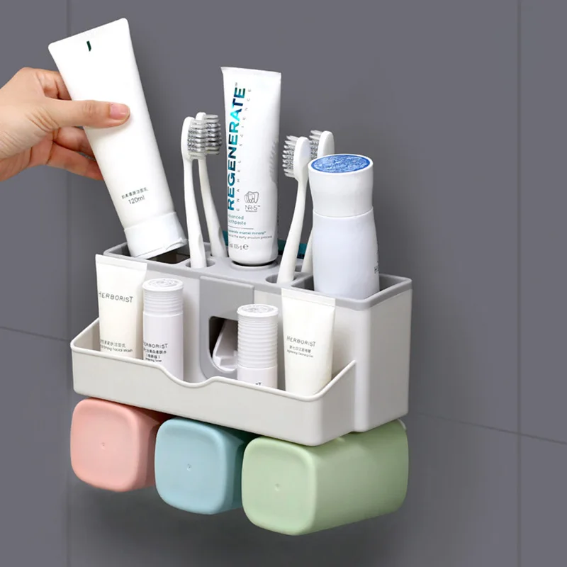 Wall Mounted Tooth Brush Holder Punch-free Toothbrush Holder With Cups Automatic Toothpaste Dispenser Toiletries Storage Rack
Wall Mounted Tooth Brush Holder Punch-free Toothbrush Holder With Cups Automatic Toothpaste Dispenser Toiletries Storage Rack