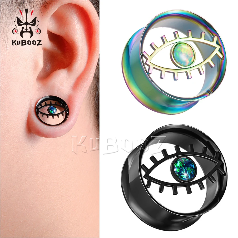 

KUBOOZ New Trendy Fashion Stainless Steel Eye Opal Ear Plugs Tunnels Expanders Body Piercing Jewelry Earring Gauges Stretchers