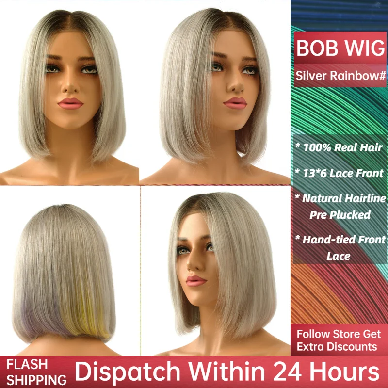 Neitsi Pre Plucked Remy Human Hair Wigs Natural Hairline Handtied Half Lace Short Bob Wig 10" 150%Denisty 130g/pc Silver Rainbow
Neitsi Pre Plucked Remy Human Hair Wigs Natural Hairline Handtied Half Lace Short Bob Wig 10" 150%Denisty 130g/pc Silver Rainbow