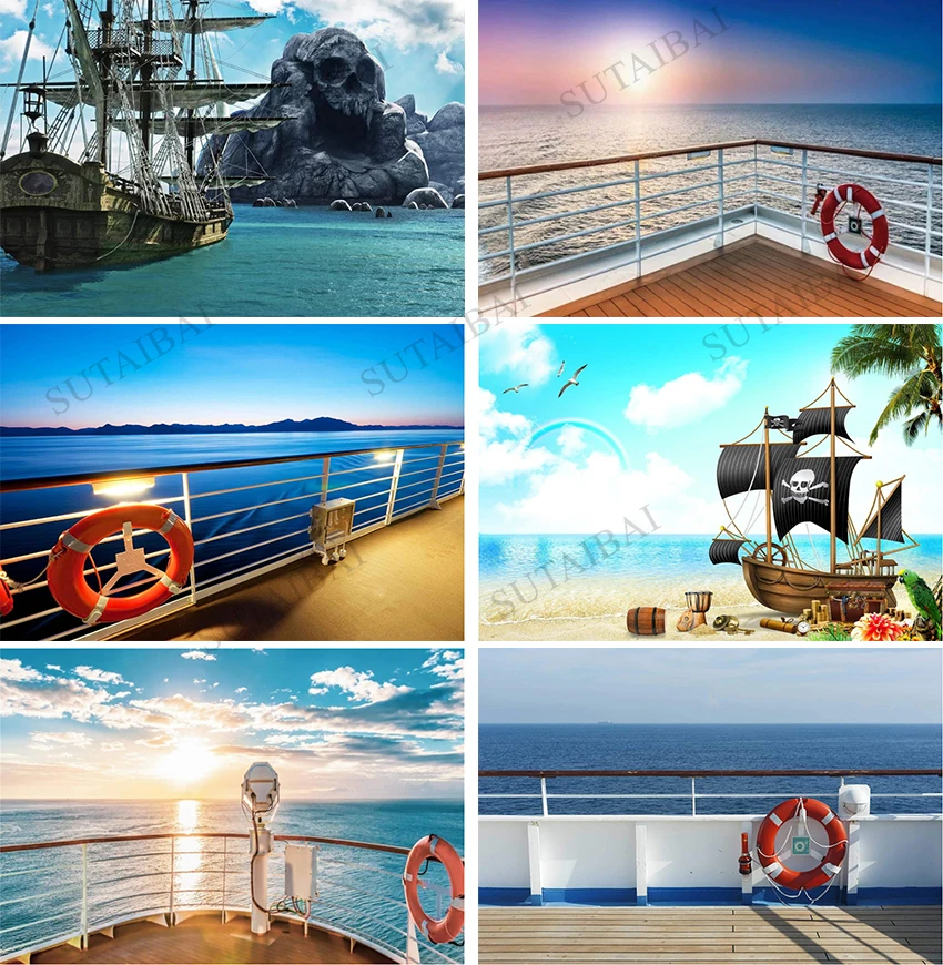 

Cruise Ship Deck Ocean Backdrop Nautical Cruise Theme Party Photography Background 7x5ft Portrait Photo Shooting Props